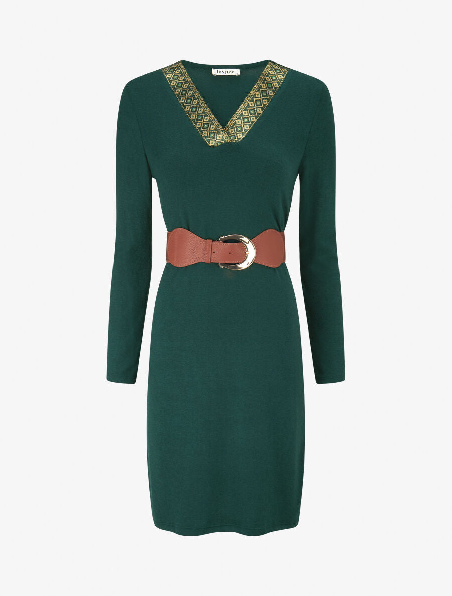 Robe pull col V fantaisie irisé - Vert - 4