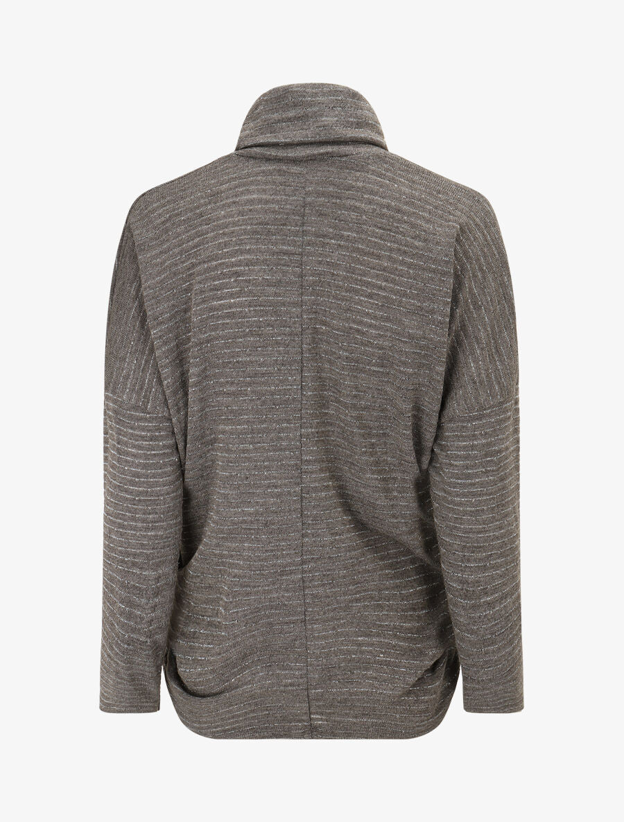 Pull fin à rayures irisées et côtés froncés - Gris - 2