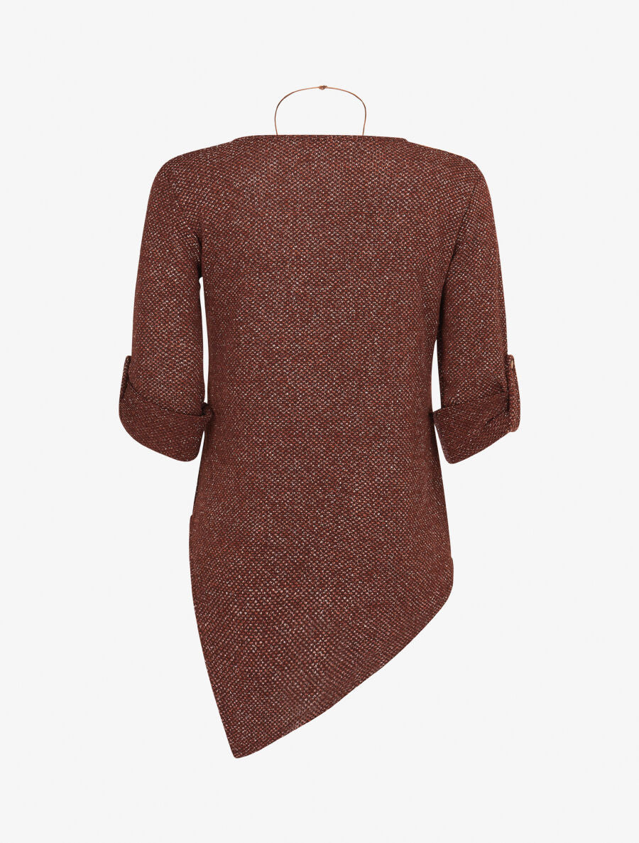 Pull long asymétrique et lamé - Marron - 2