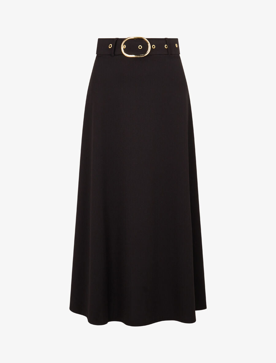 Jupe trapèze ceinturée - Noir - 1