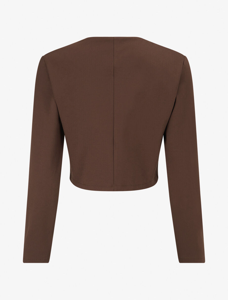 Veste courte empiécement brodé - Marron - 2