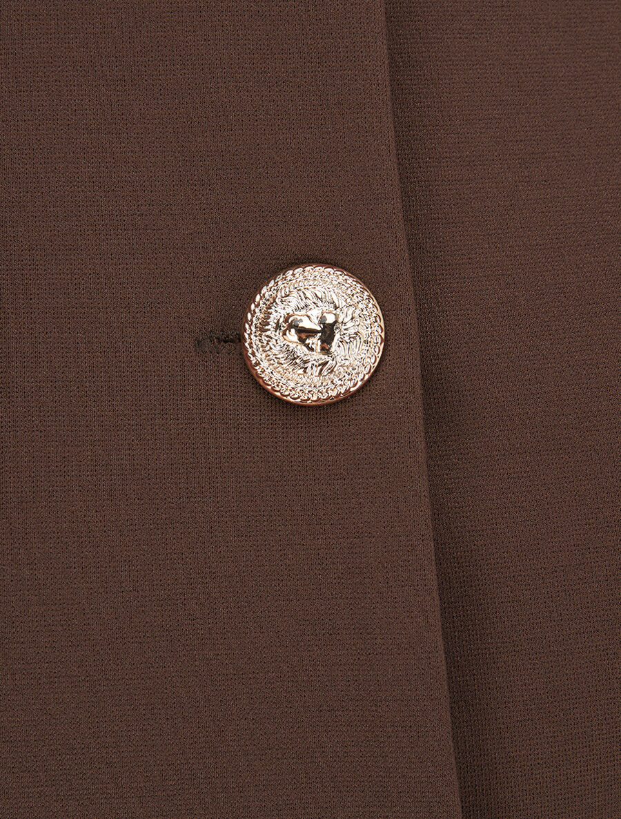 Veste courte empiécement brodé - Marron - 3