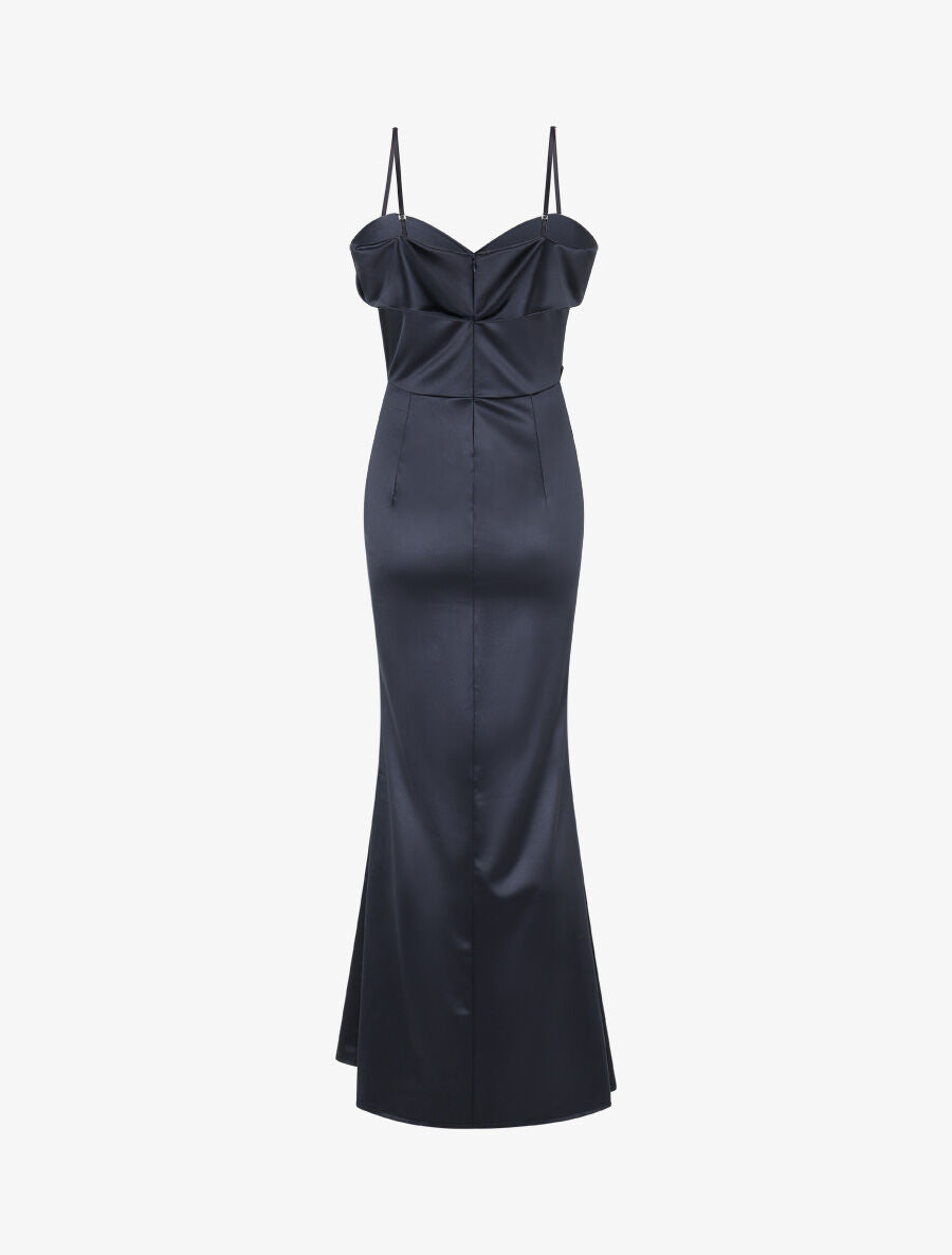 Robe longue fendue à col V - Bleu nuit - 2