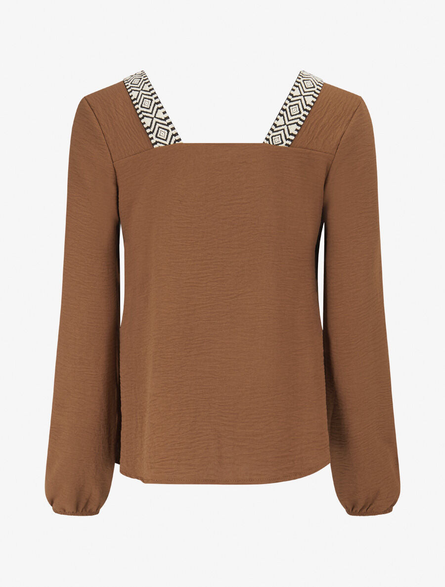 Top à col carré imprimé fantaisie - Taupe - 2