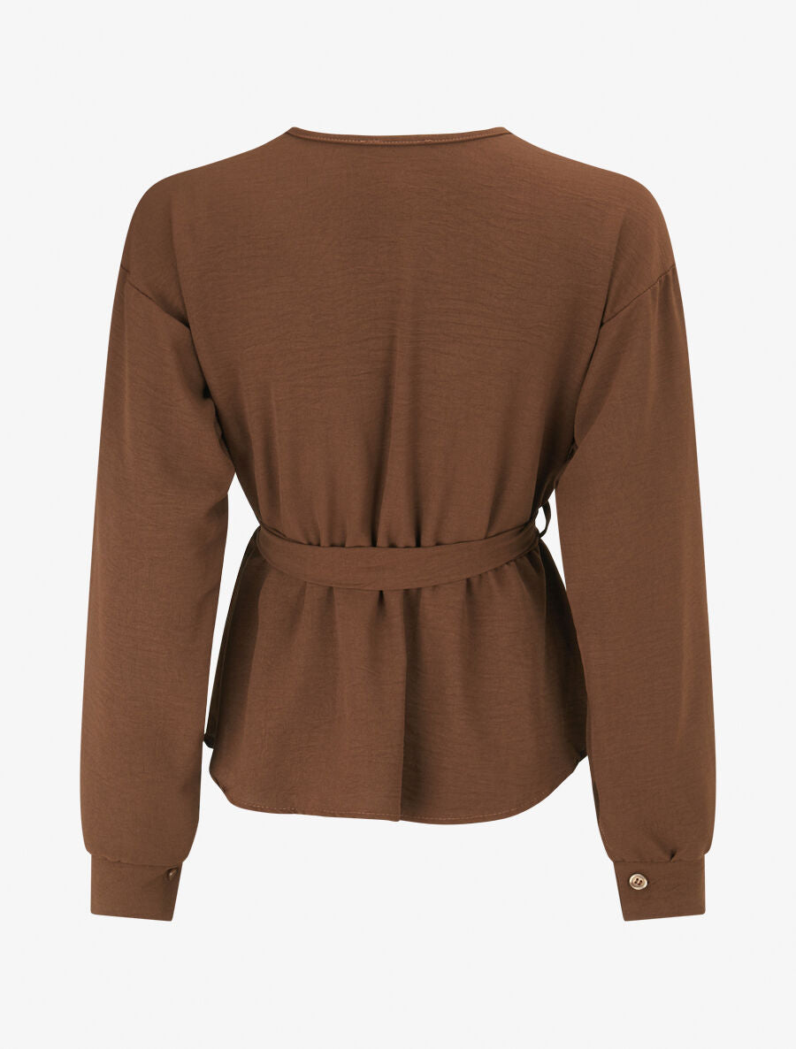 Top péplum à épaules brodées - Marron - 2