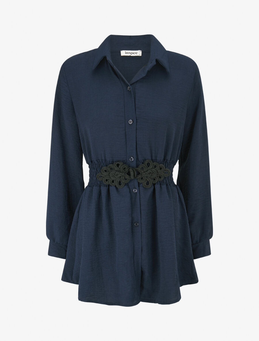 Chemise à taille élastiquée - Marine - 1