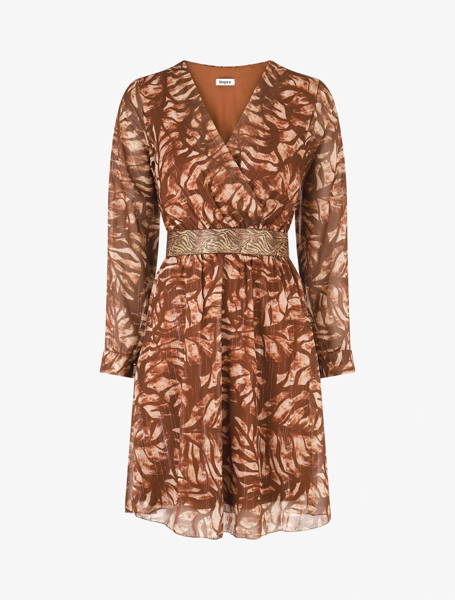 Robe fluide imprimé fleuri à taille stylisée - Marron - 1