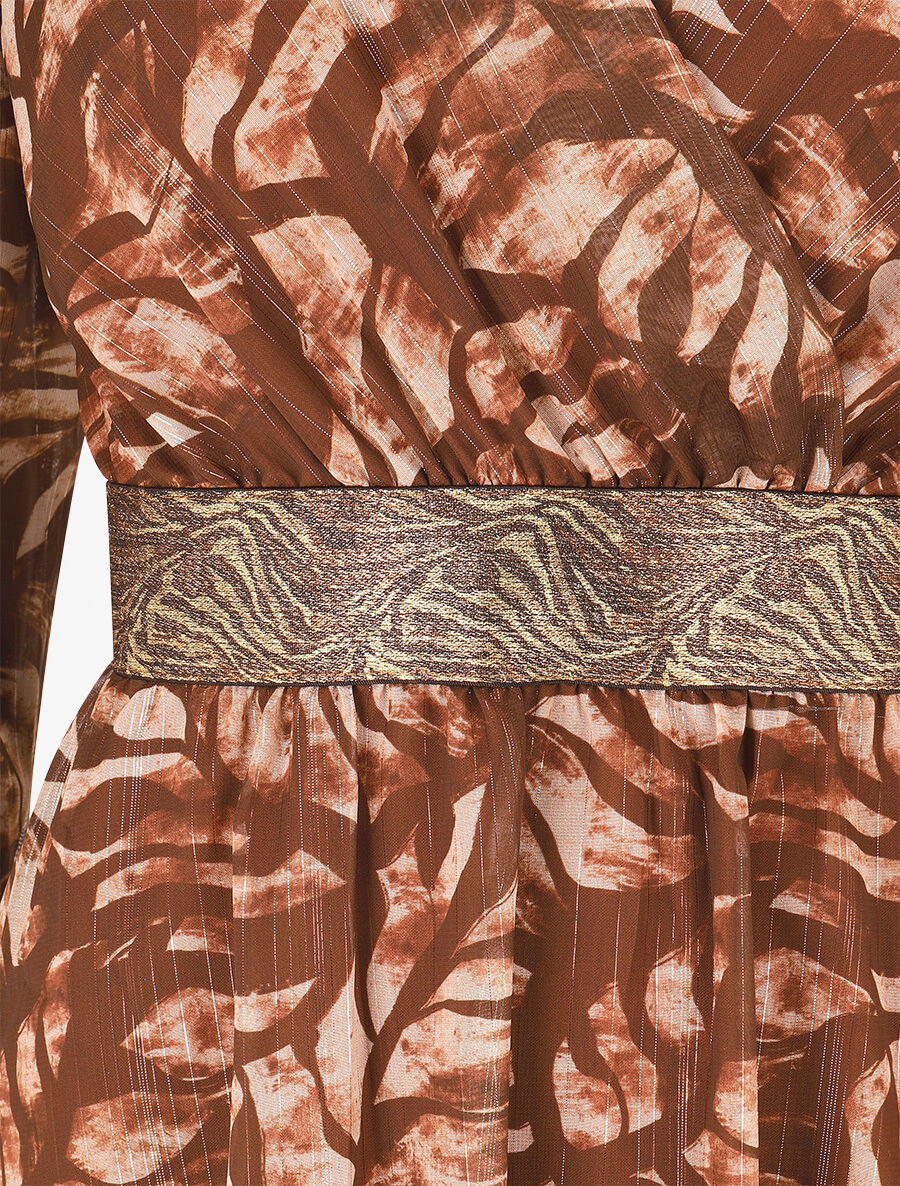 Robe fluide imprimé fleuri à taille stylisée - Marron - 3