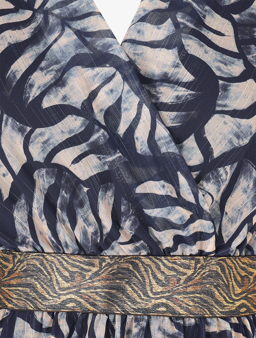 Robe fluide imprimé fleuri à taille stylisée - Marine - 3