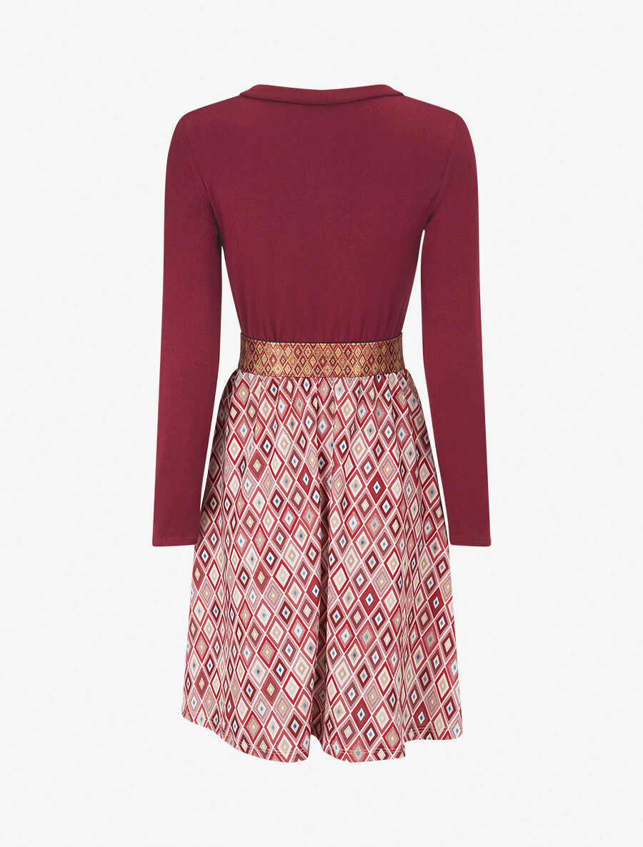 Robe imprimé losange et taille fantaisie - Bordeaux - 2