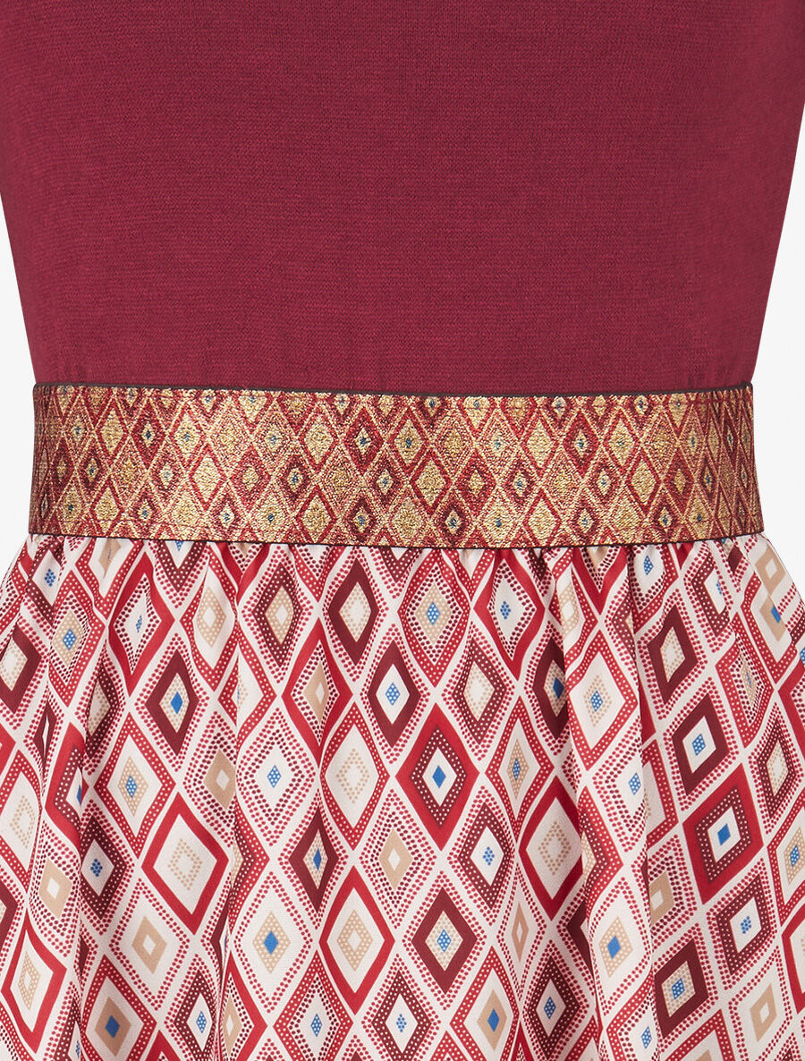 Robe imprimé losange et taille fantaisie - Bordeaux - 3