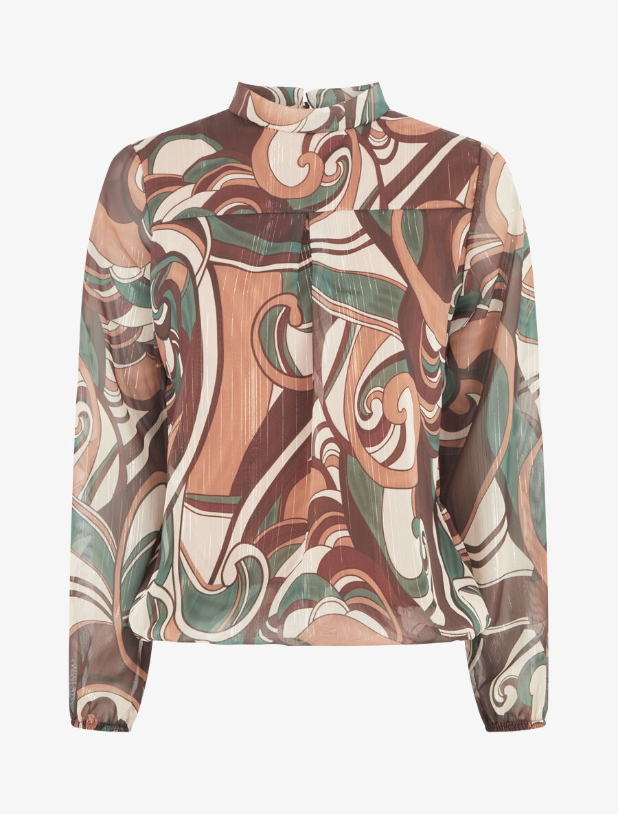 Blouse irisée et imprimé graphique - Marron - 1