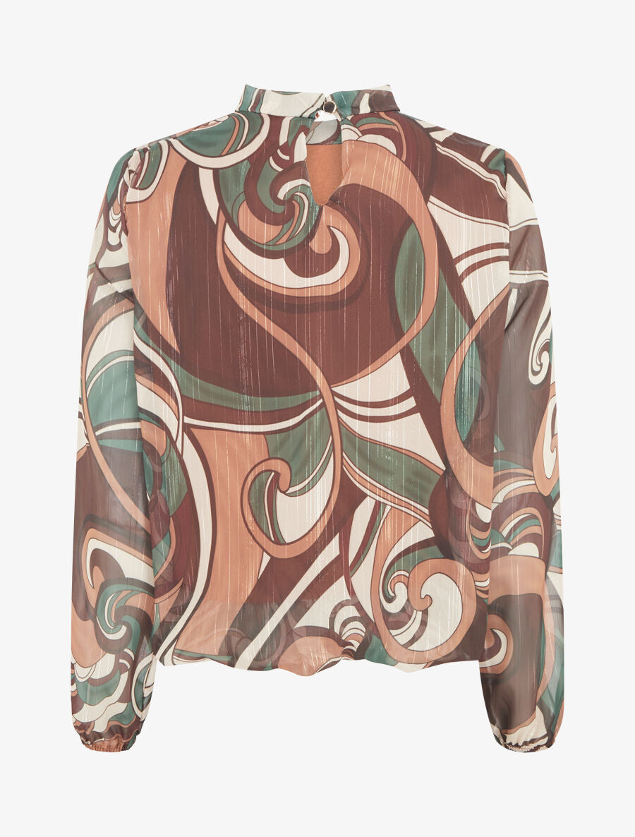 Blouse irisée et imprimé graphique - Marron - 2
