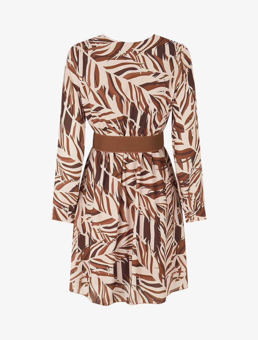 Robe patineuse imprimé feuillage stylisé - Marron - 2