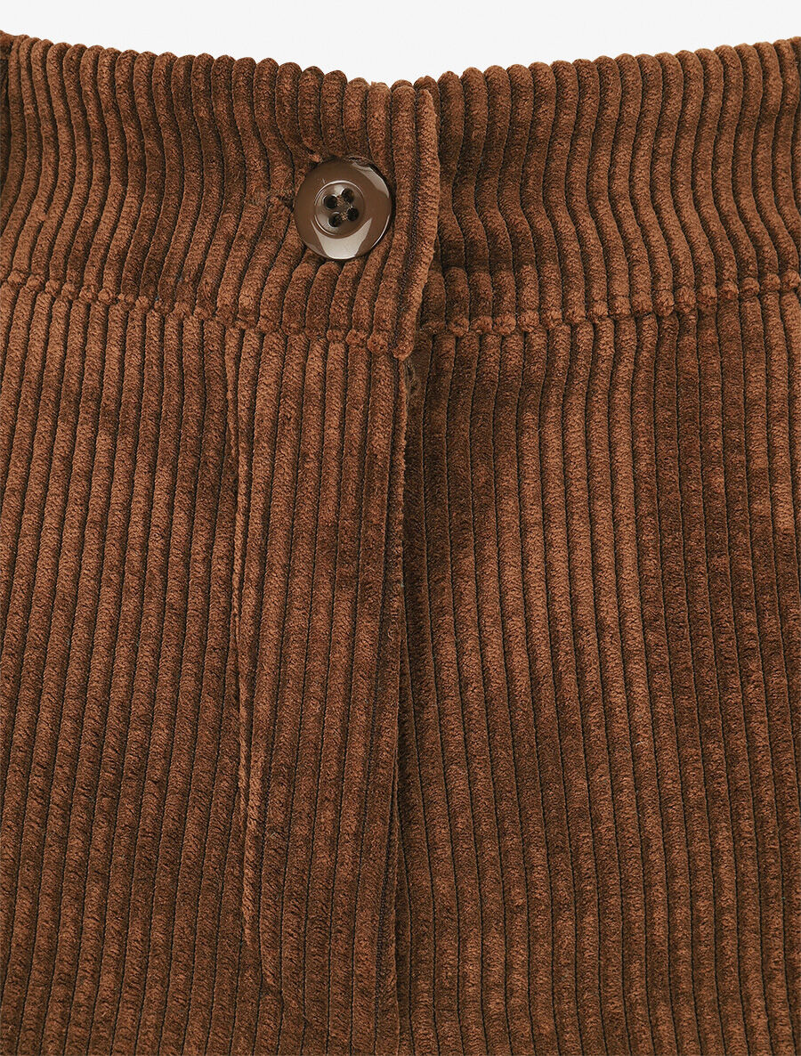 Pantalon uni en velours - Marron - 3