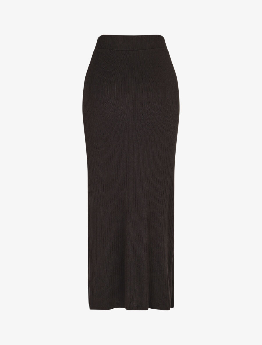 Jupe longue fendue en maille - Noir - 2