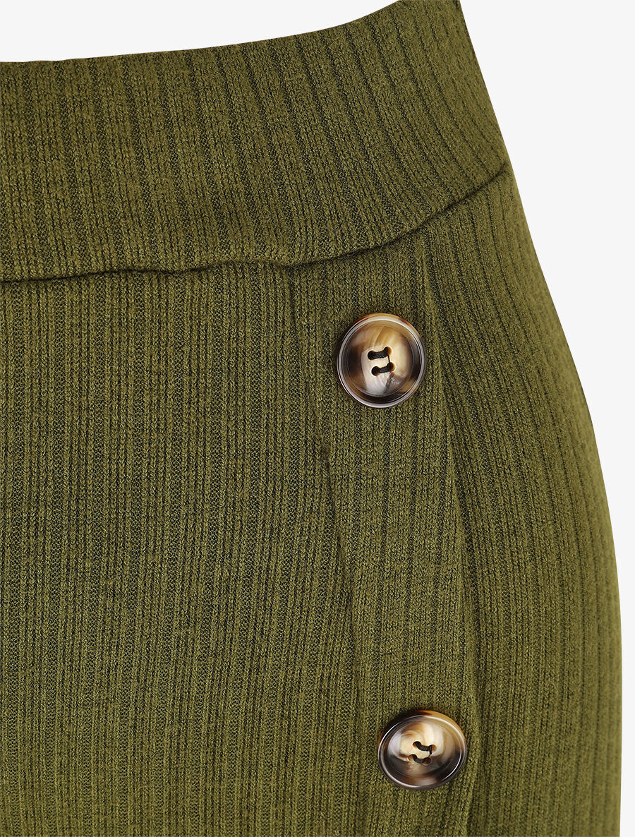 Jupe longue fendue en maille - Kaki - 3