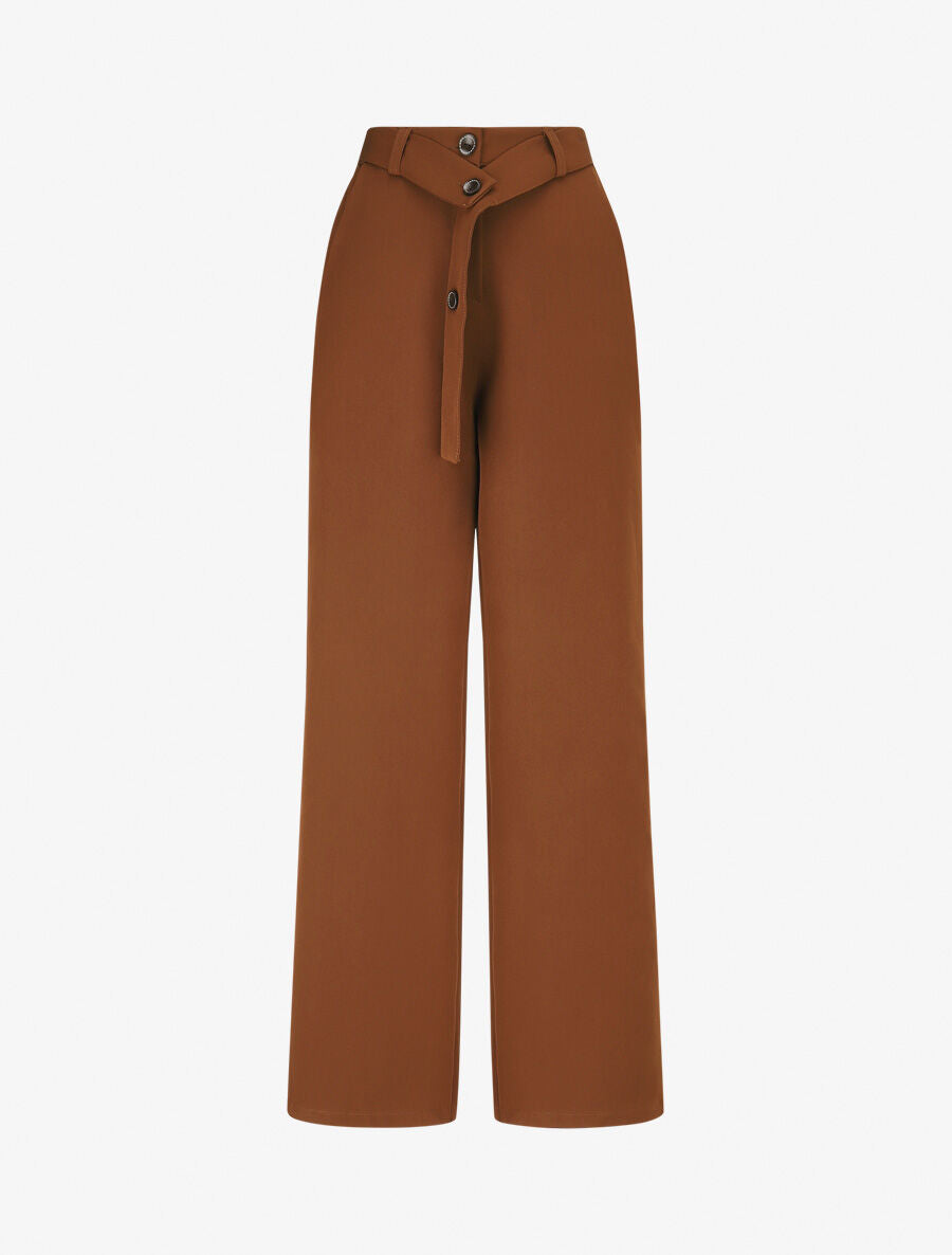 Pantalon ceinturé à taille élastiquée - Camel - 5