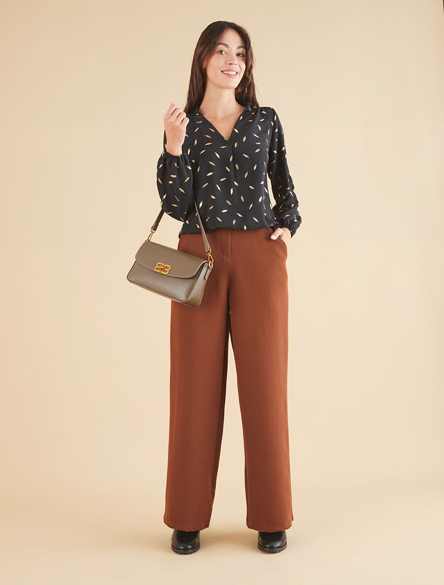Pantalon ceinturé à taille élastiquée - Camel - 4