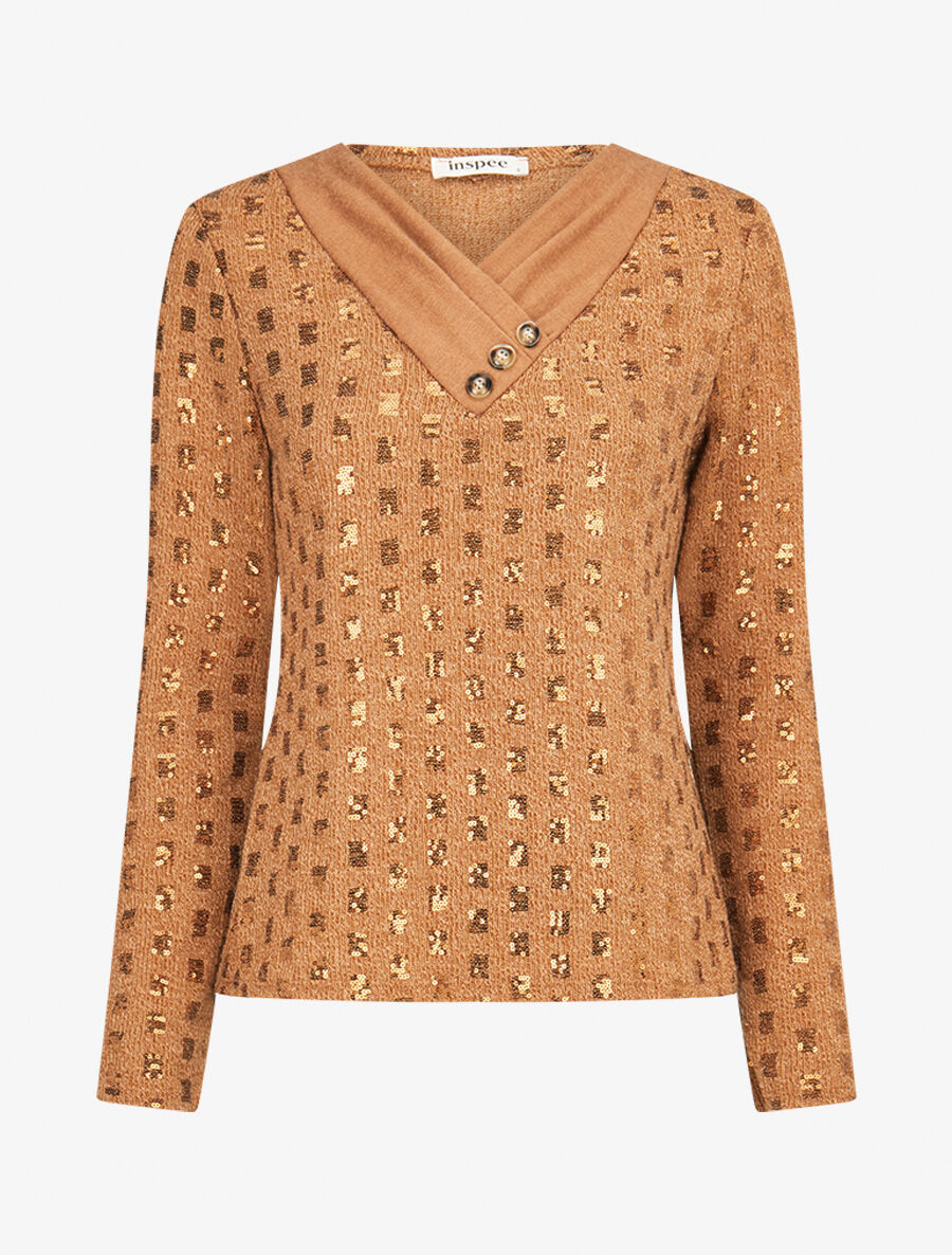 Pull fin incrusté de sequins - Camel - 4