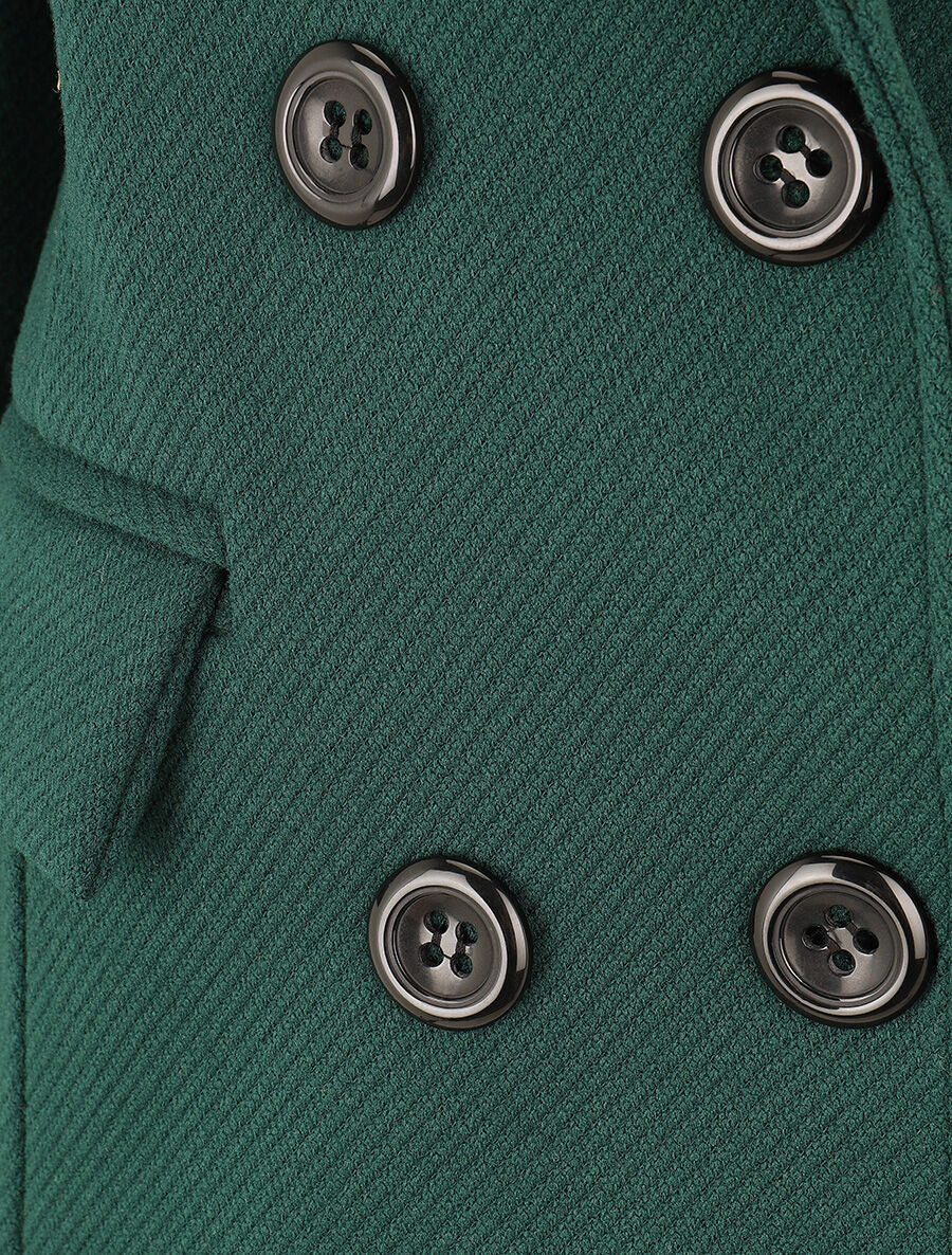 Manteau long uni à col cranté - Vert sapin - 3
