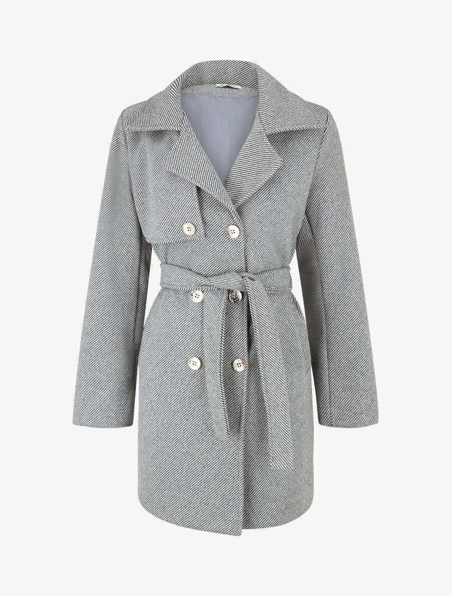 Manteau long à fermeture boutonnée dorée - Gris/noir - 1