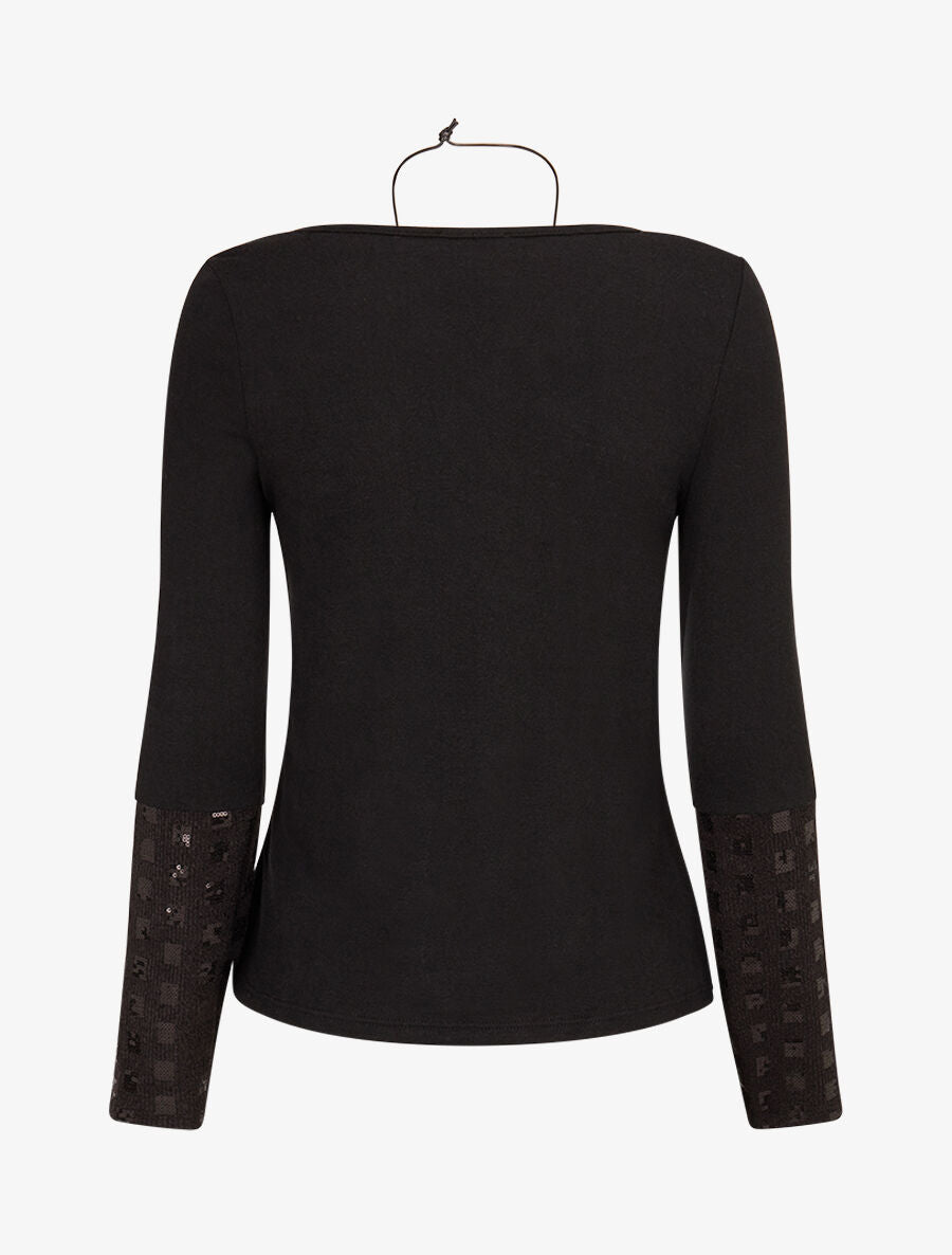 Pull fin à empiècement incrusté de sequins - Noir - 2