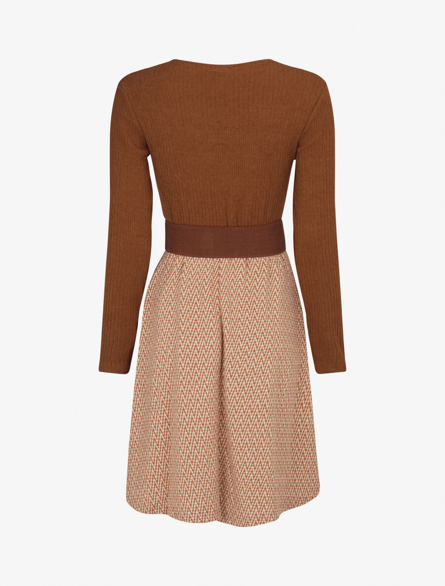 Robe patineuse à jupe irisée et imprimé zig-zag - Camel - 2