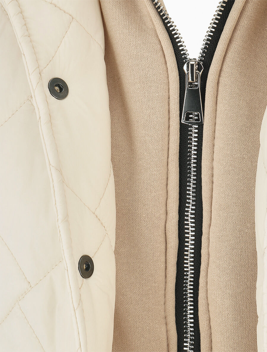 Doudoune mi-longue à empiècement sweat - Beige - 3