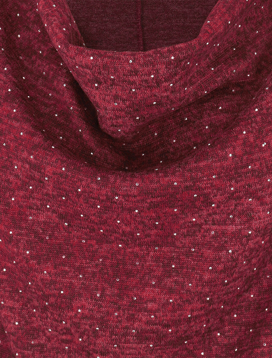 Pull fin strassé à col bénitier - Lie de vin chiné - 3