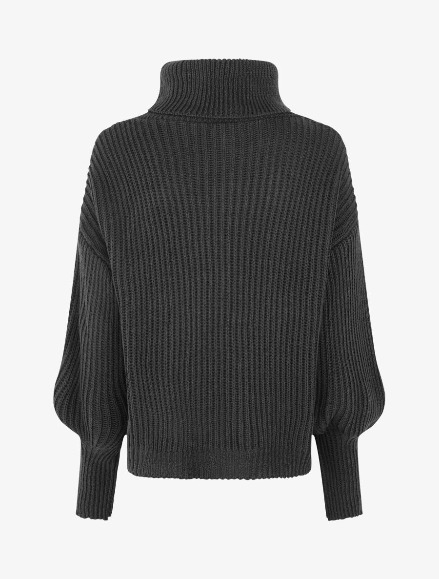 Pull uni en maille à col roulé - Noir - 2
