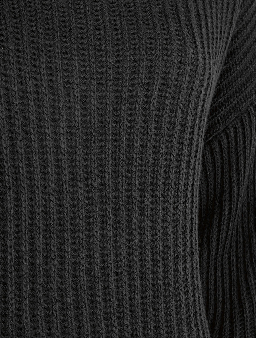 Pull uni en maille à col roulé - Noir - 3