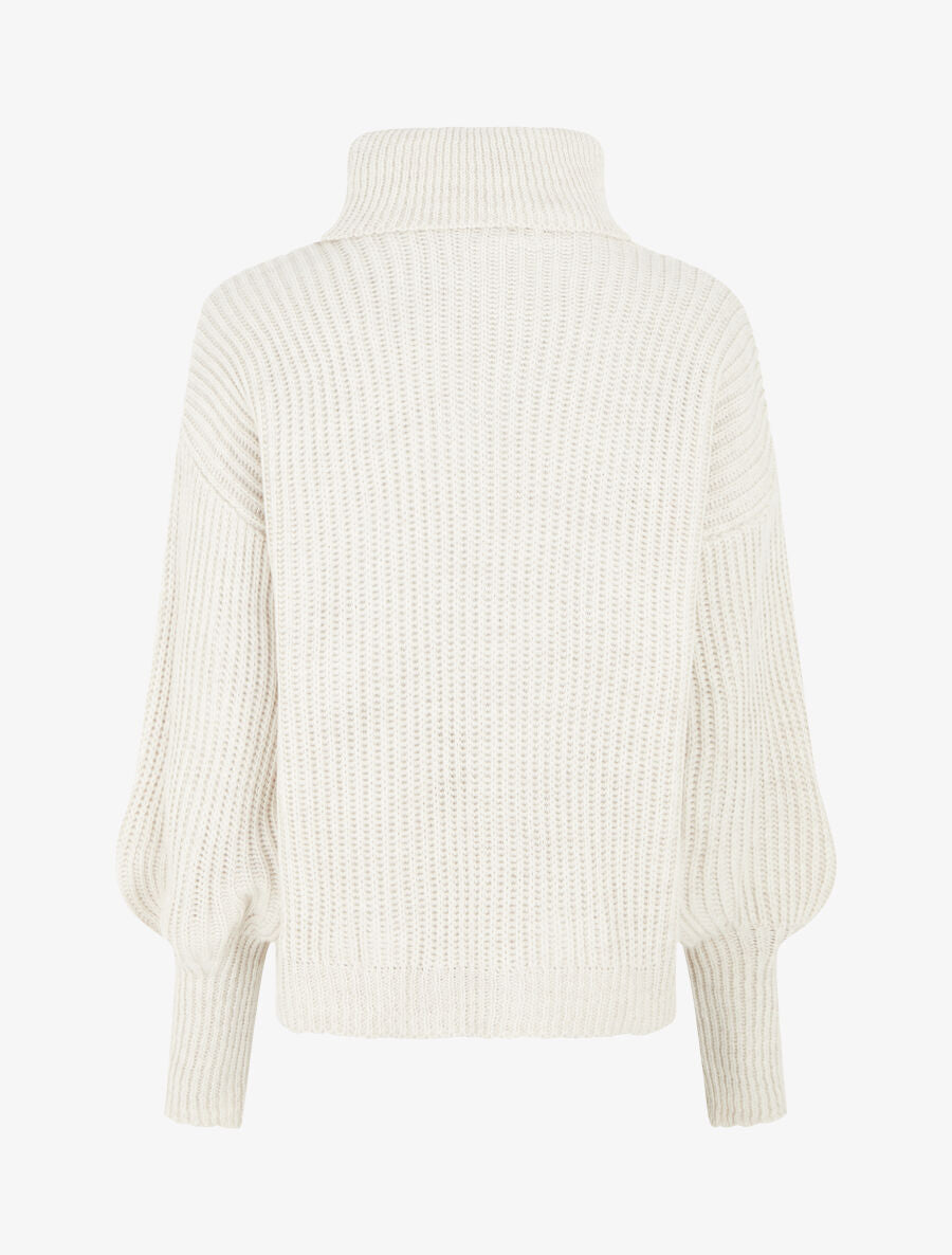 Pull uni en maille à col roulé - Blanc cassé - 2