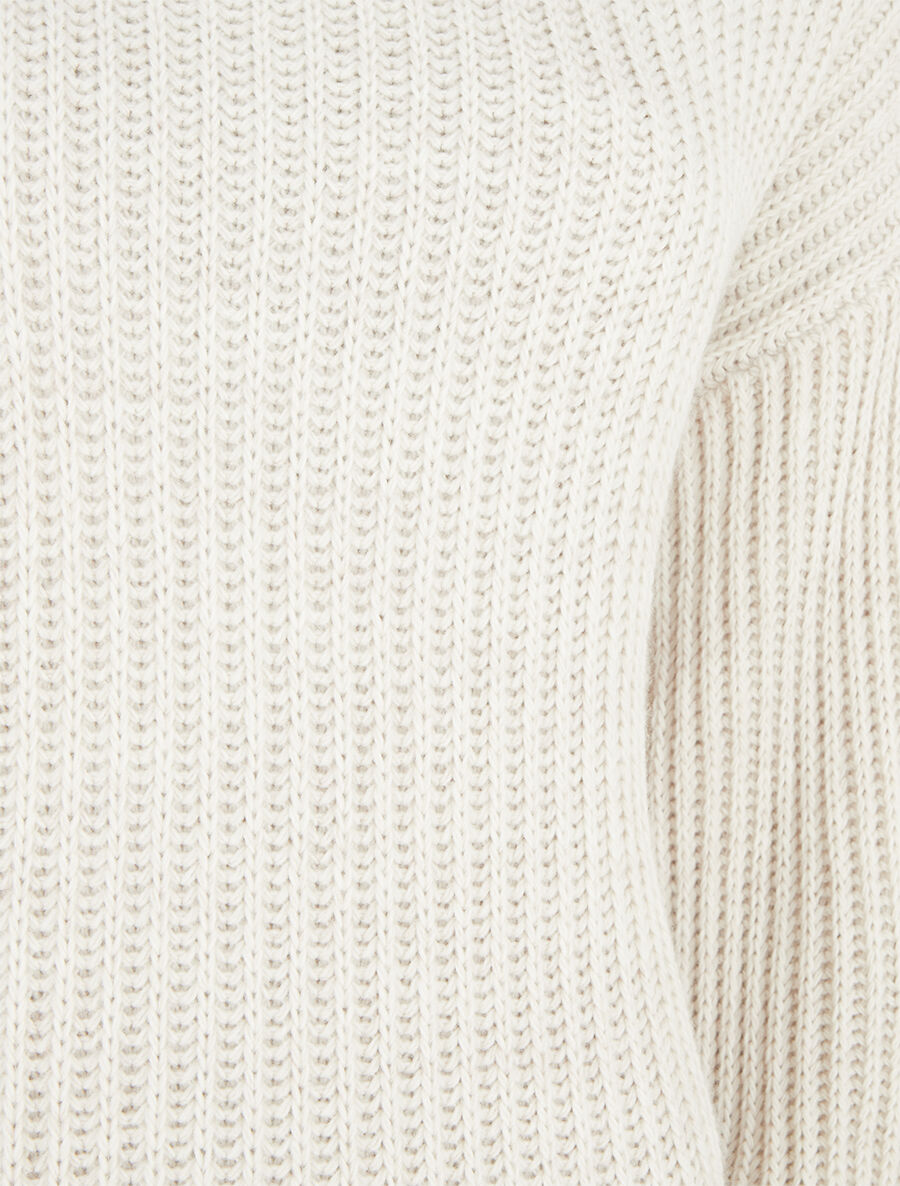 Pull uni en maille à col roulé - Blanc cassé - 3