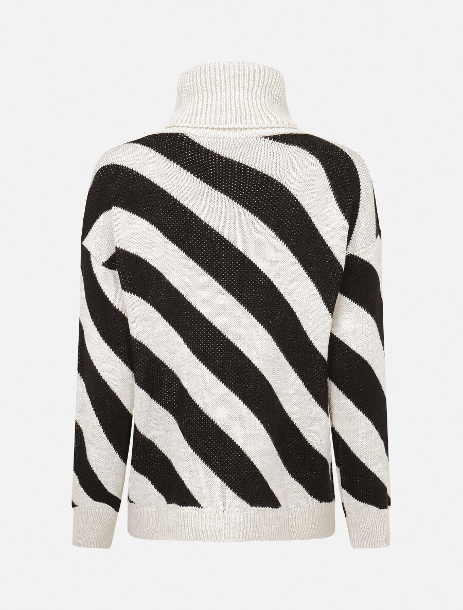 Pull rayé à col roulé - Crème - 2