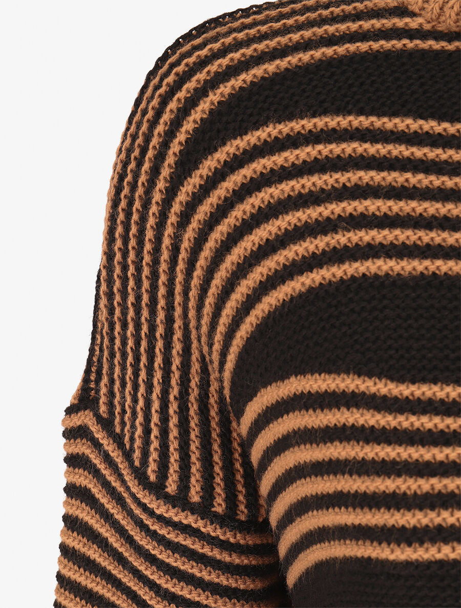 Pull col roulé à imprimé graphique - Camel - 3