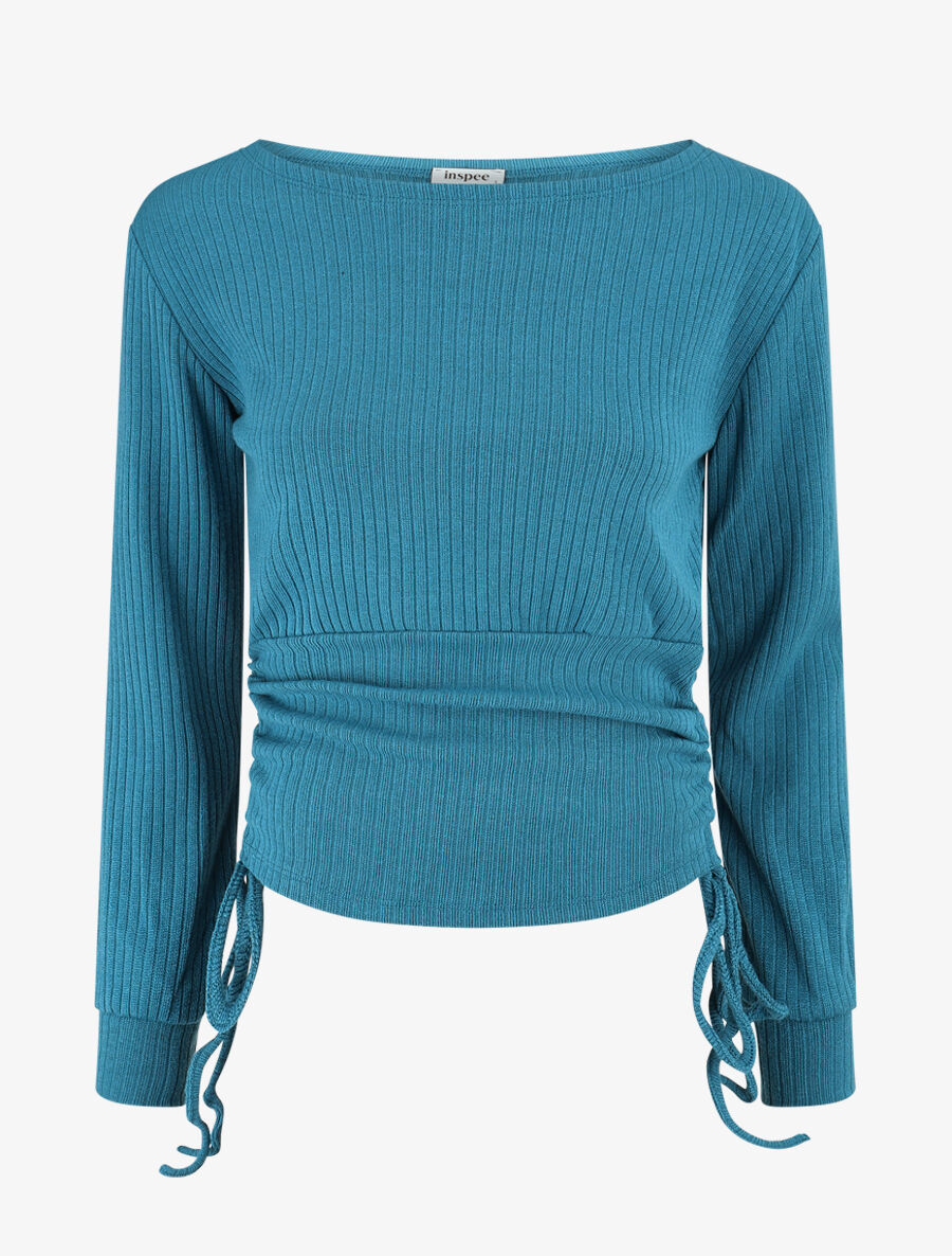 Pull fin côtélé ajustable - Bleu canard - 1
