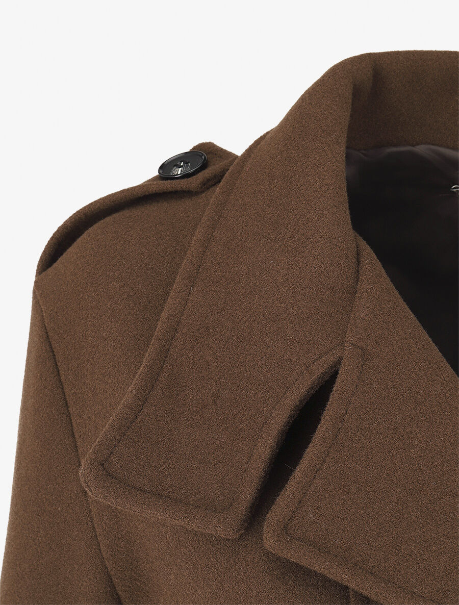 Manteau uni à col cranté stylisé - Marron - 3