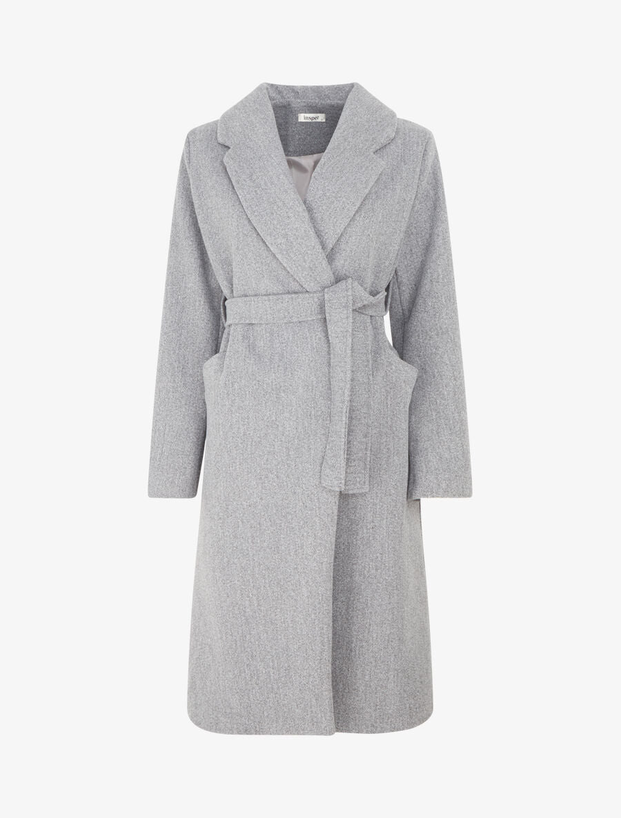 Manteau long uni ceinturé - Gris - 1