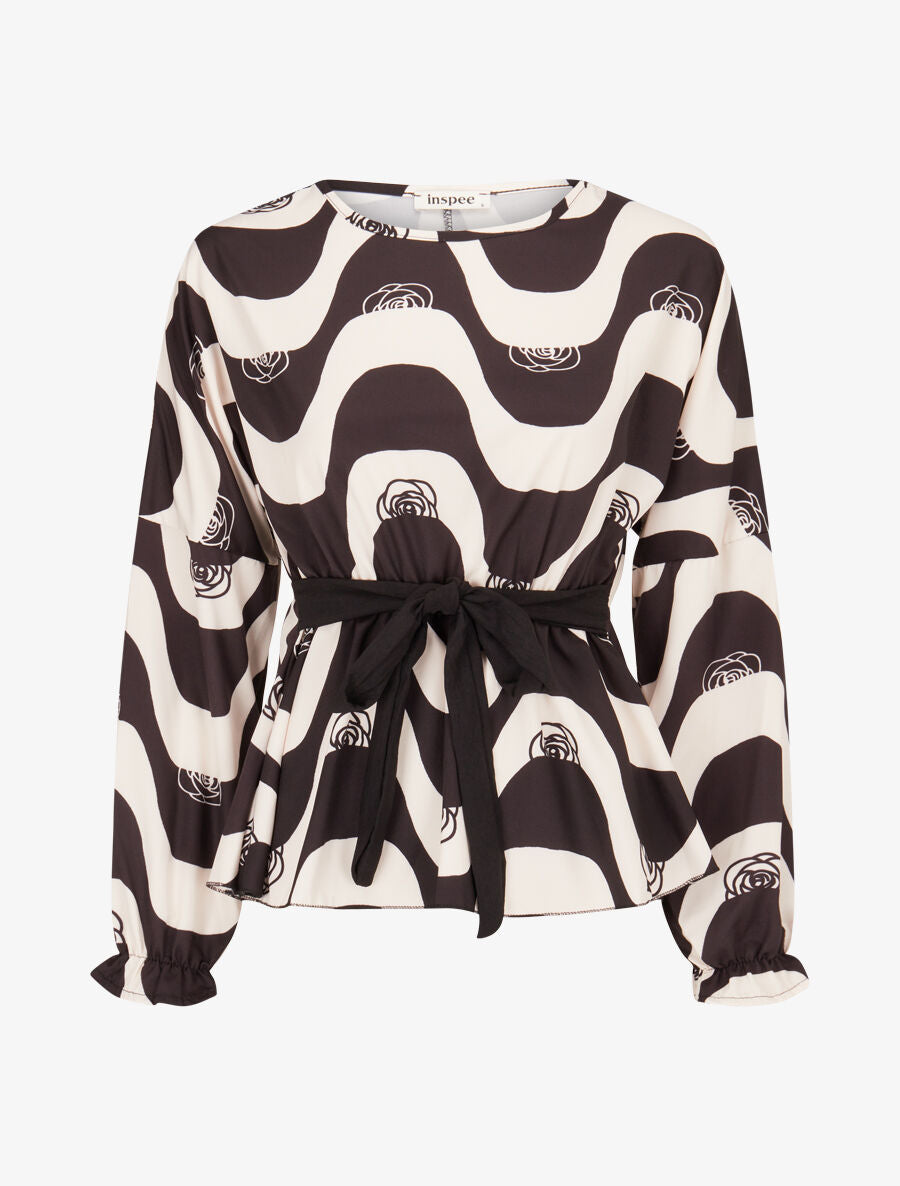 Blouse péplum imprimé art moderne - Noir - 1