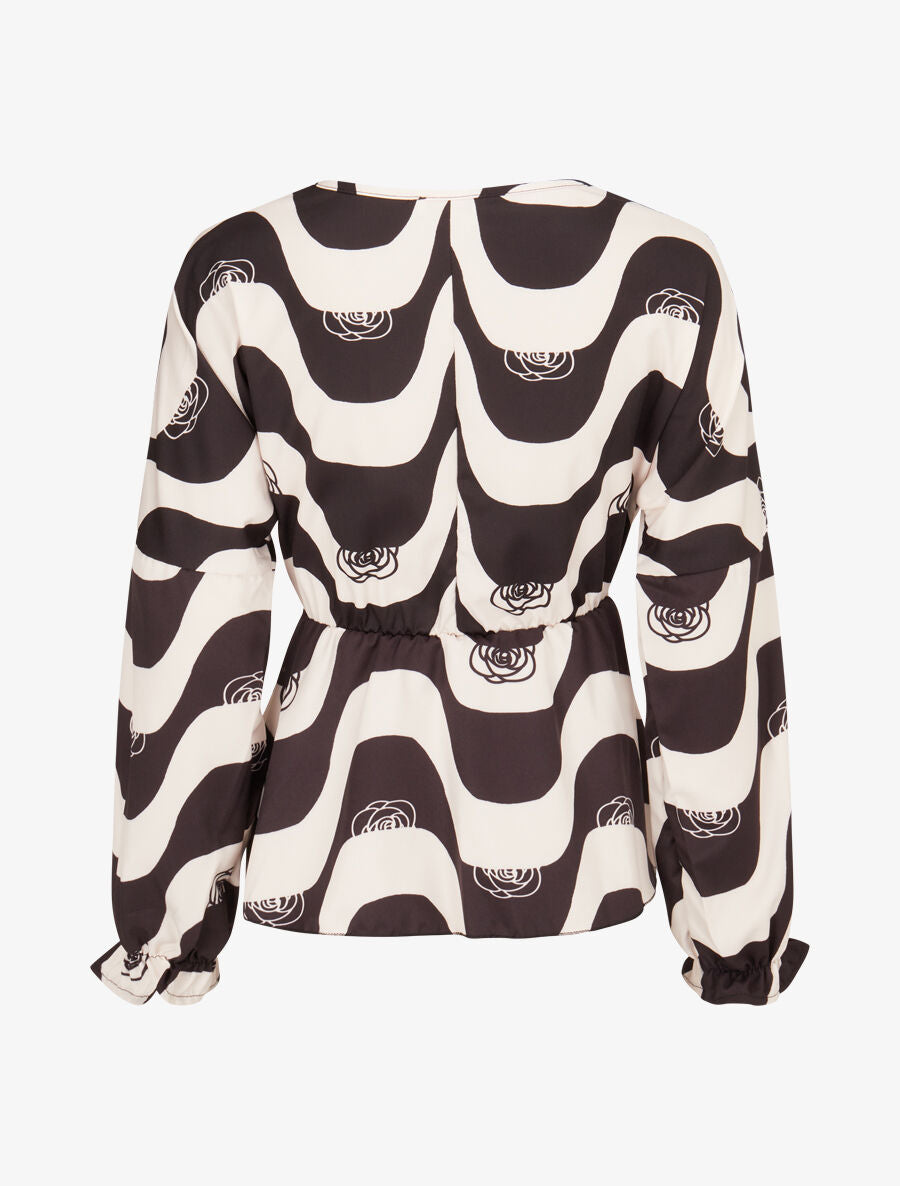 Blouse péplum imprimé art moderne - Noir - 2