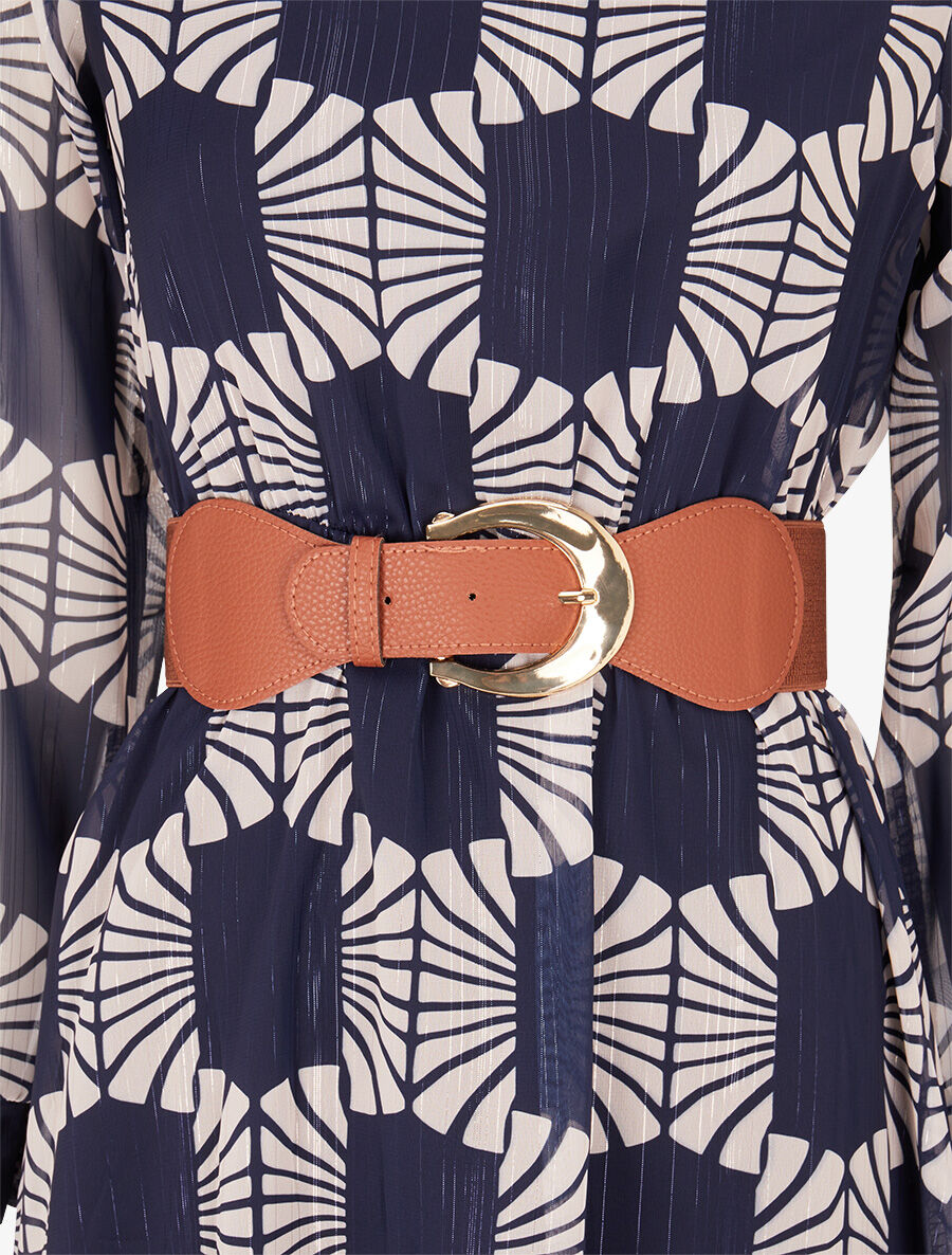 Robe légère en voile lamé imprimé marguerites stylisées - Marine - 3
