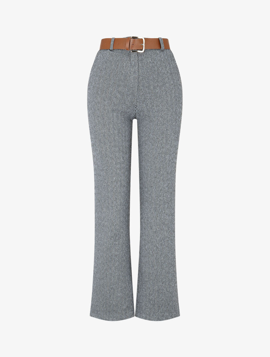 Pantalon droit à imprimé chevron - Gris - 4