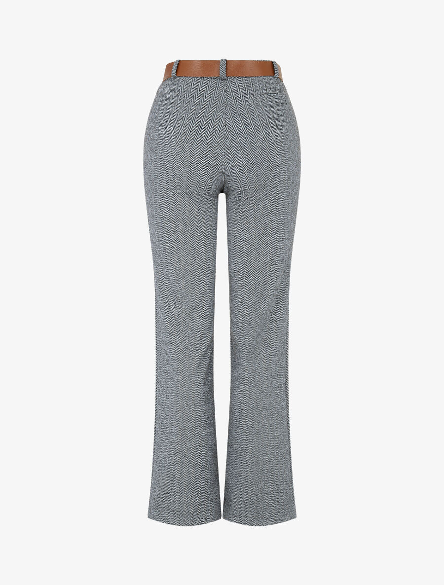 Pantalon droit à imprimé chevron - Gris - 2