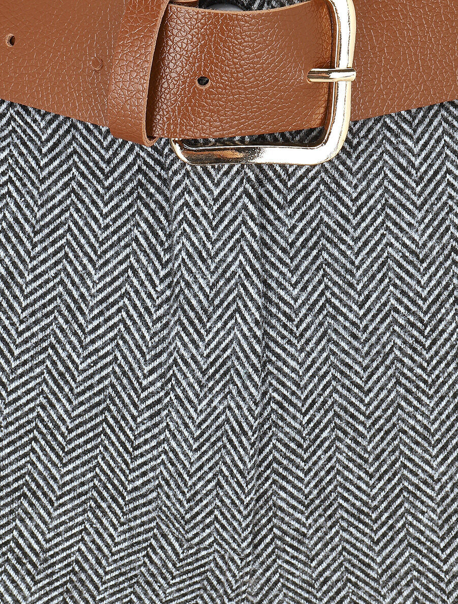 Pantalon droit à imprimé chevron - Gris - 3