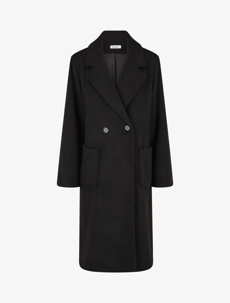 Manteau long uni style feutre - Noir - 1
