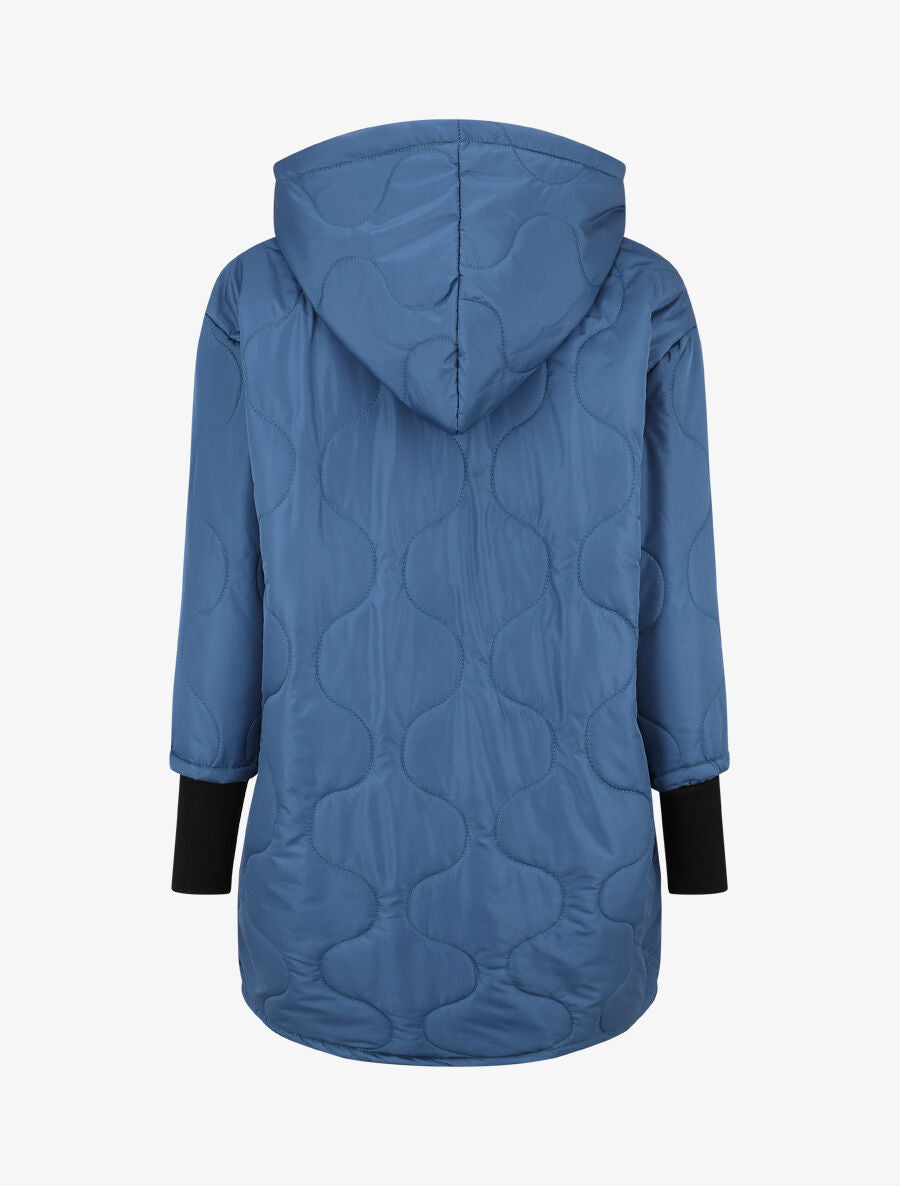 Manteau matelassé asymétrique à capuche - Bleu - 2