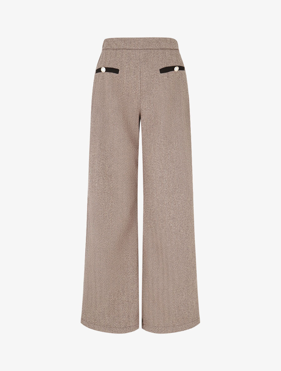 Pantalon droit à imprimé chevron - Camel - 1