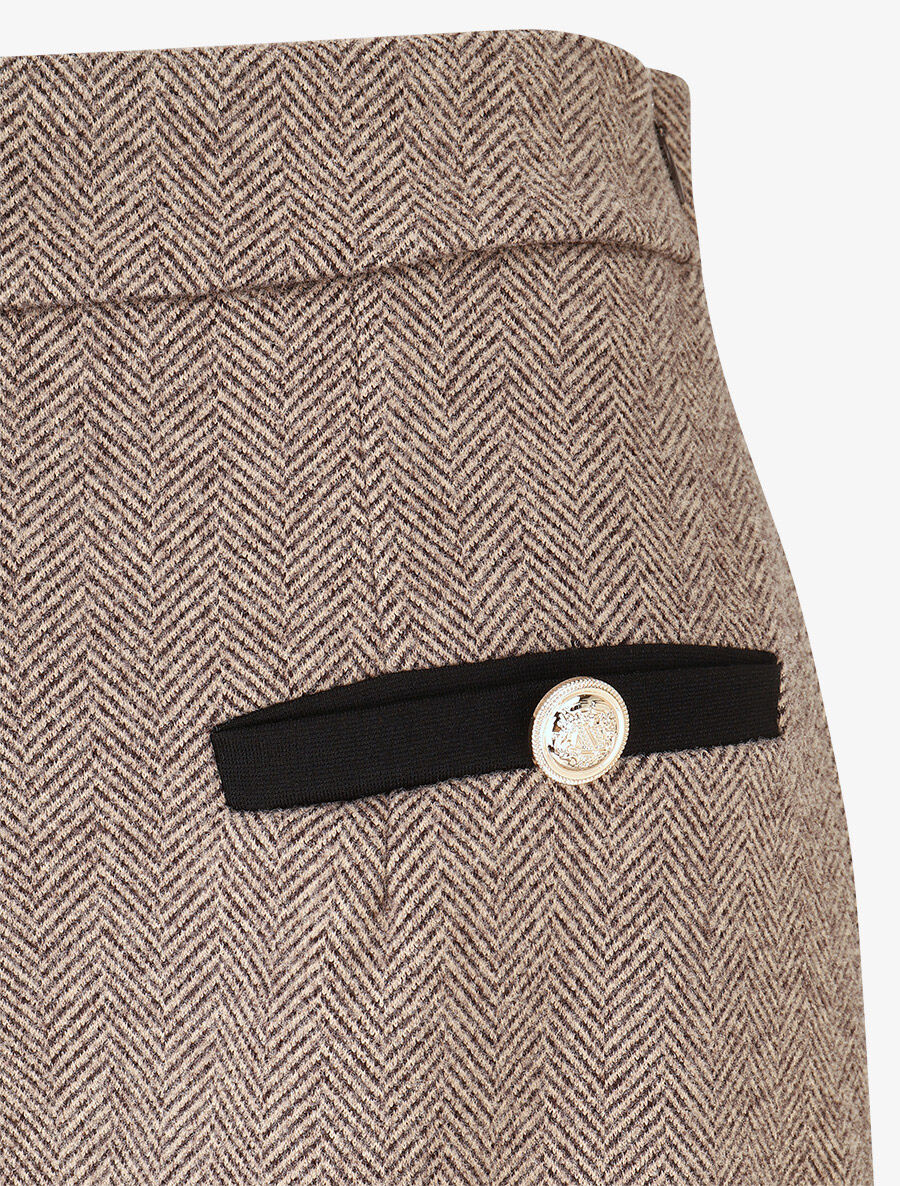 Pantalon droit à imprimé chevron - Camel - 3