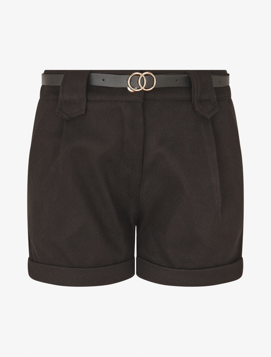 Short épais ceinturé à revers - Noir - 1